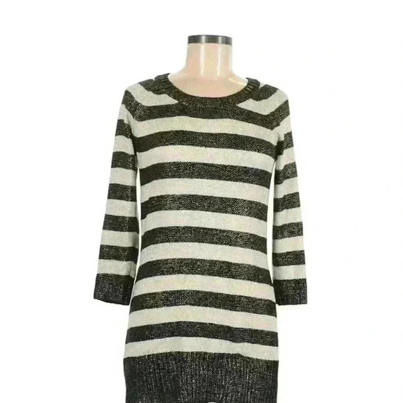I.N.C International Concepts Black Beige Metallic Tunic Round Neck Sweater Size - Picture 1 of 5